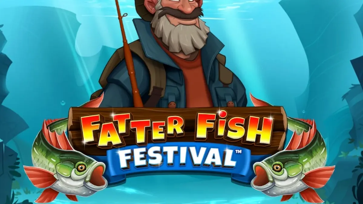 Tampilan visual slot Fatter Fish Festival dengan tema karnaval bawah laut yang penuh warna