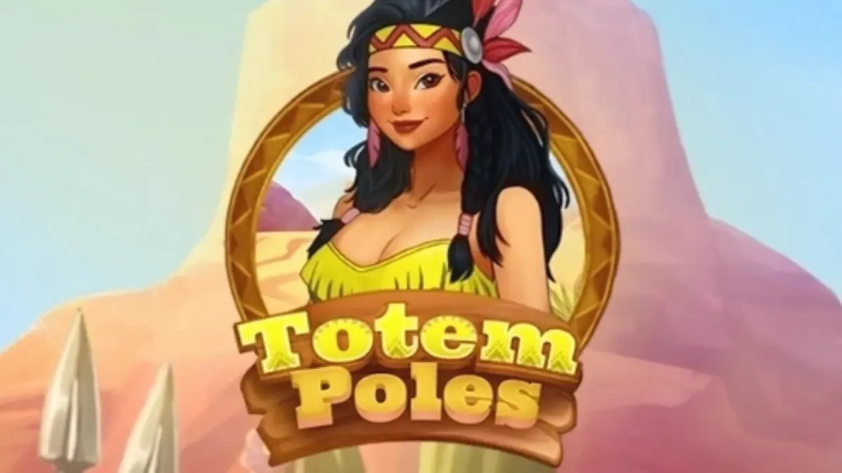 Tampilan visual slot Totem Poles dengan tema hutan dan totem tradisional
