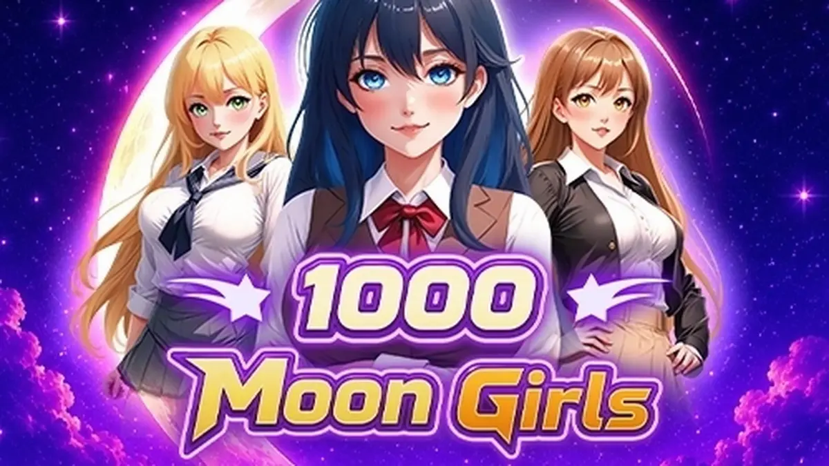 Tampilan visual permainan slot 1000 Moon Girls dengan tujuh gulungan