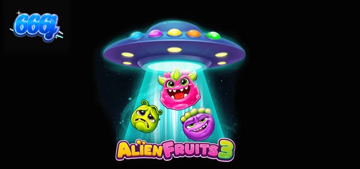 Tampilan visual slot Alien Fruits 3 dengan tema luar angkasa dan buah-buahan neon.
